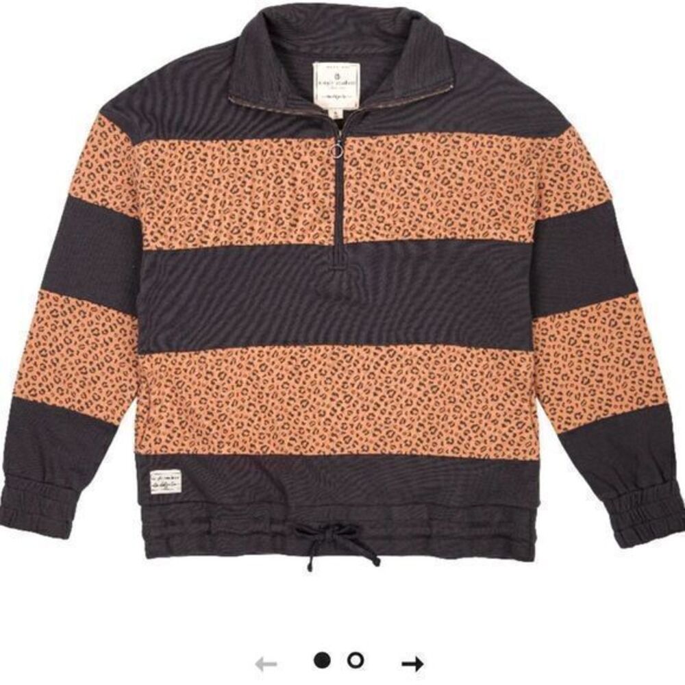NWT Simply Southern Quarter Zip Leopard Print Gray Striped‎ Pullover Large
